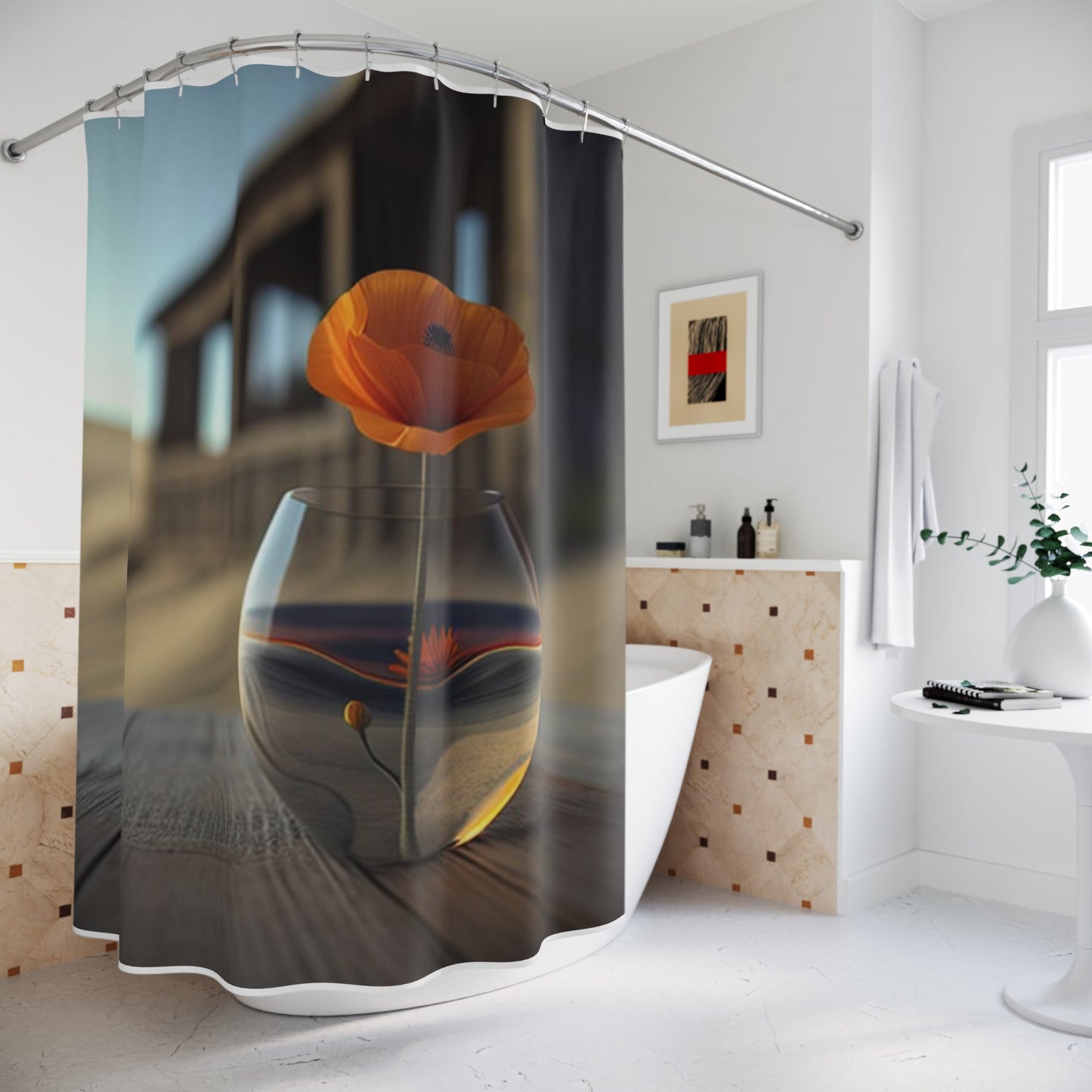 Polyester Shower Curtain Poppy in a Glass Vase 4
