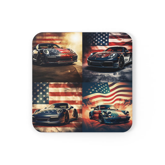 Corkwood Coaster Set Abstract American Flag Background Porsche 5
