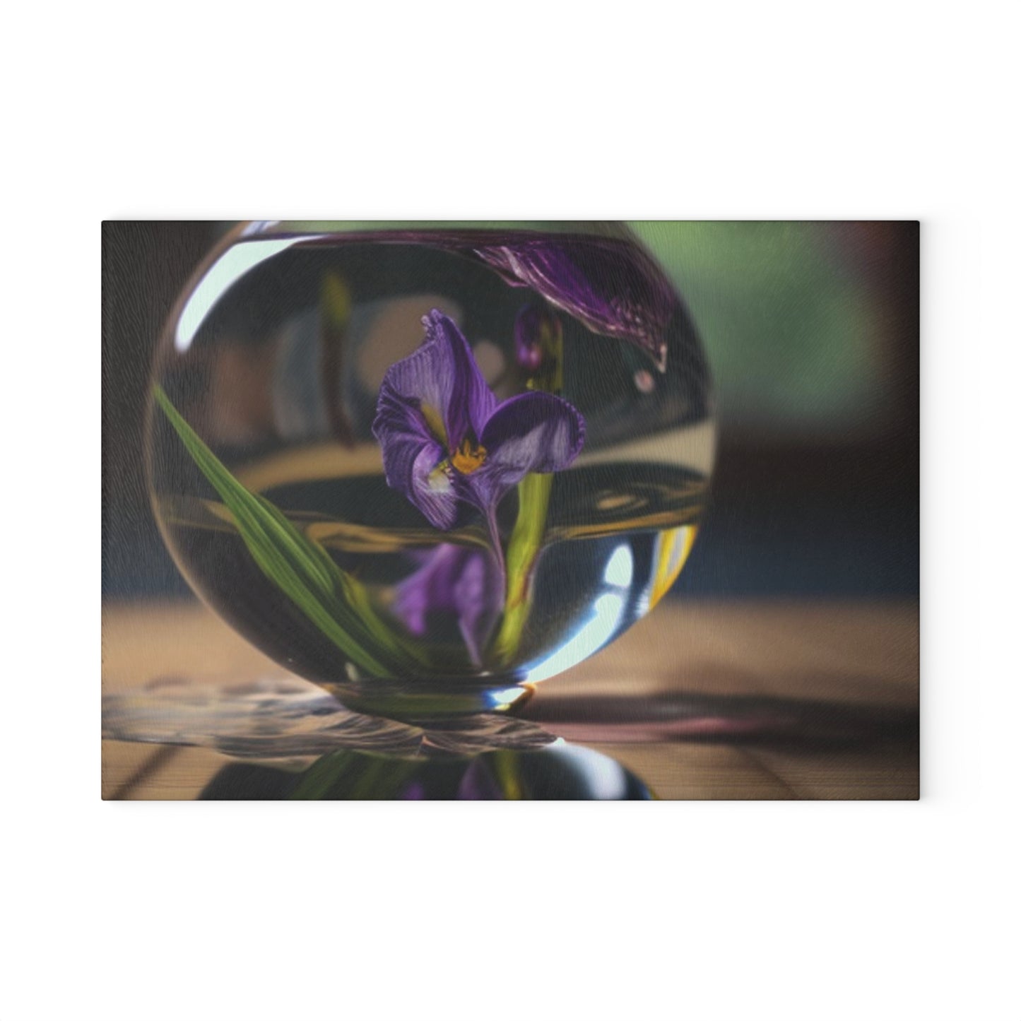 Glass Cutting Board Purple Iris in a vase 1