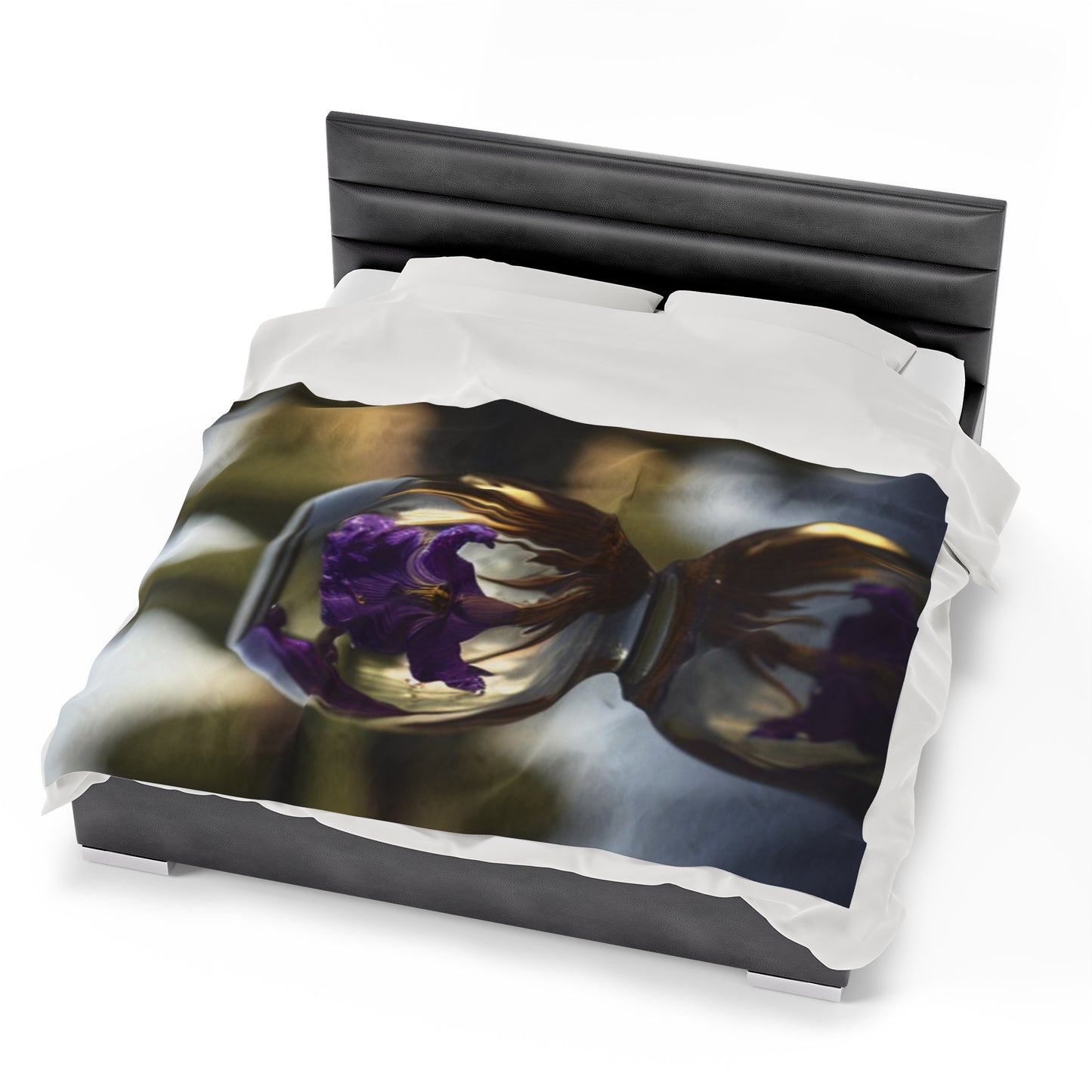 Velveteen Plush Blanket Purple Iris in a vase 2