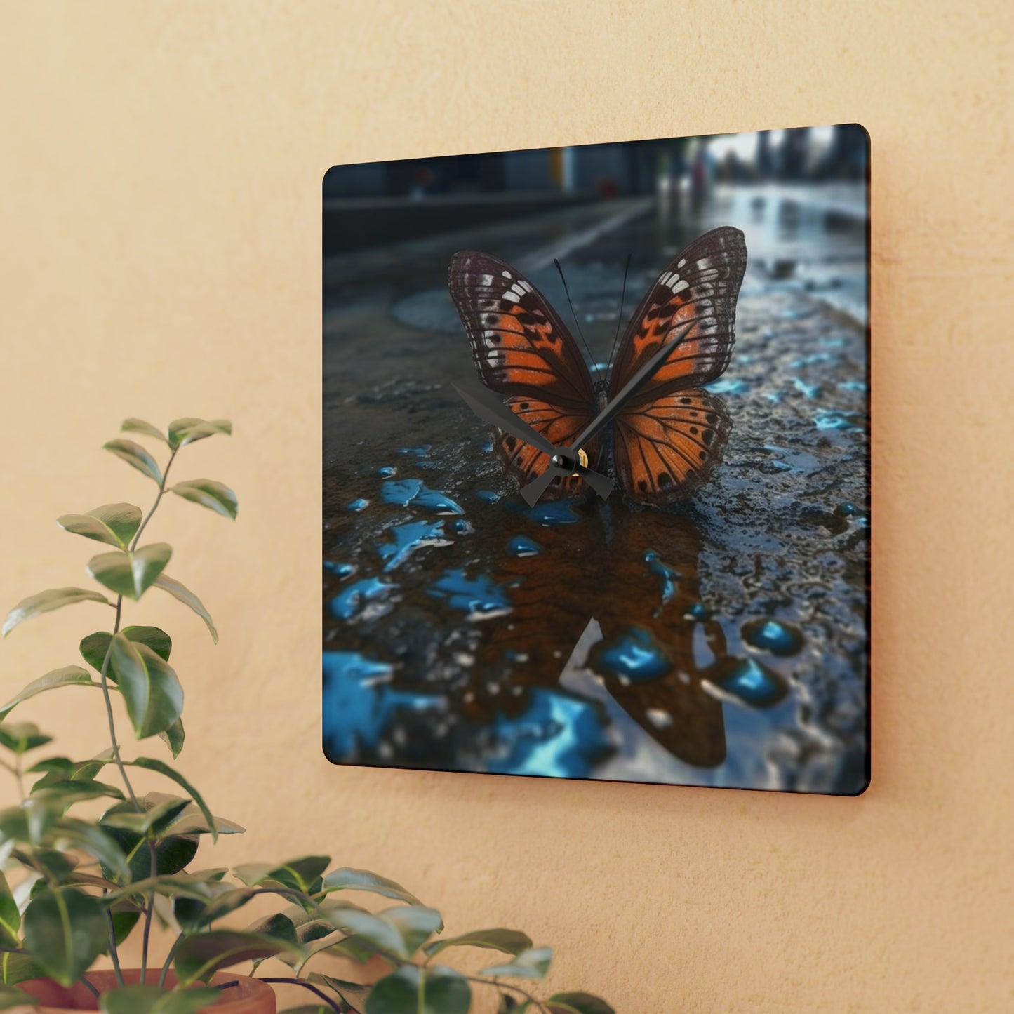 Acrylic Wall Clock Water Butterfly Street 2