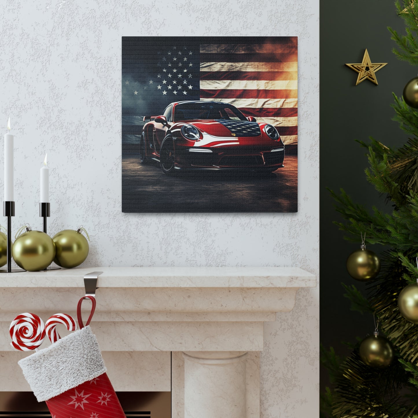 Canvas Gallery Wraps American Flag Background Porsche 2