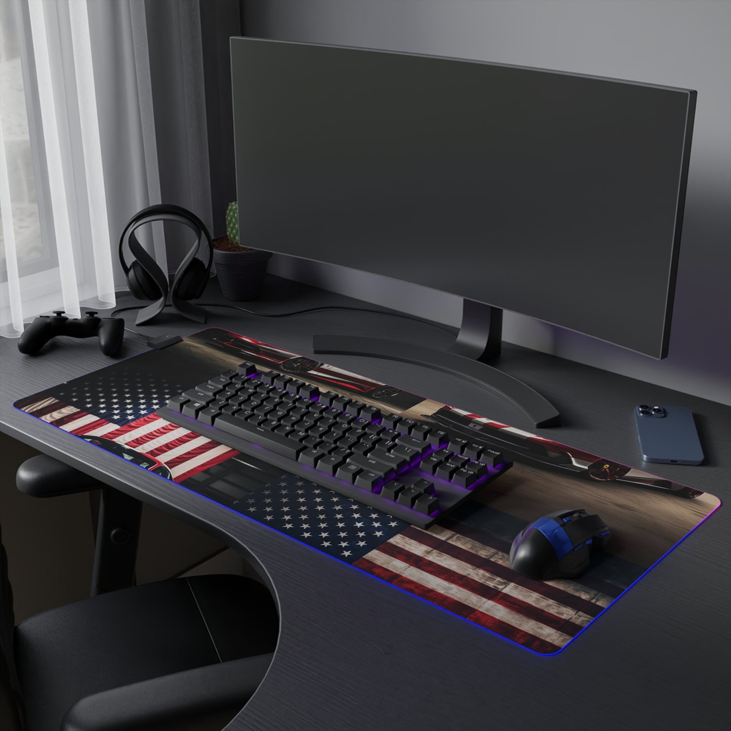 LED Gaming Mouse Pad American Flag Background Ferrari 5