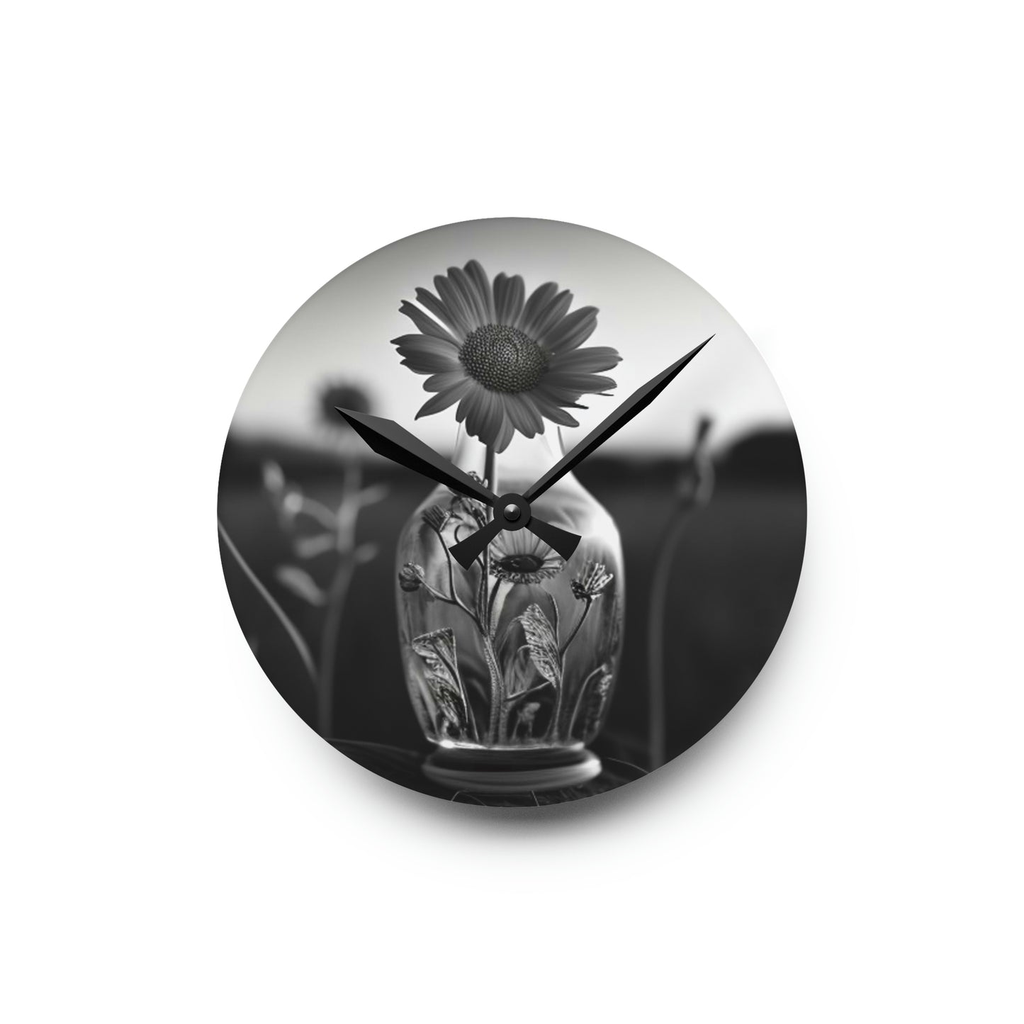 Acrylic Wall Clock Yellw Sunflower in a vase 2