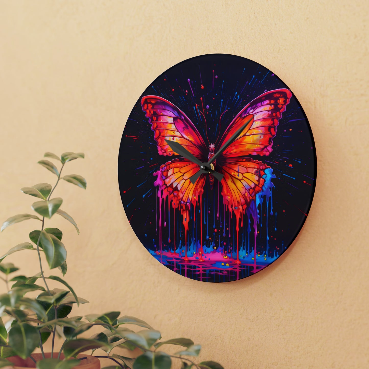 Acrylic Wall Clock Pink Butterfly Flair 4