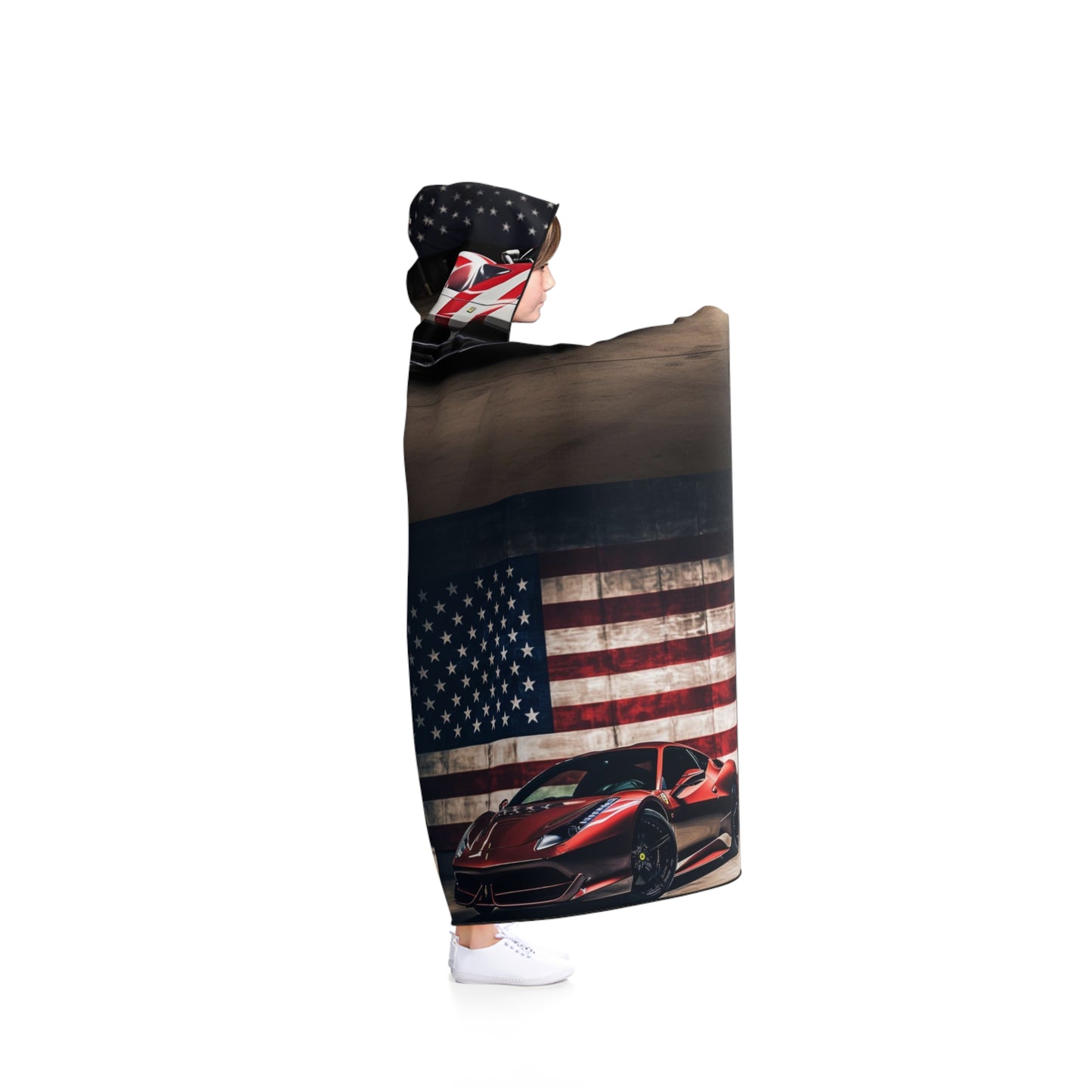 Hooded Blanket American Flag Background Ferrari 5