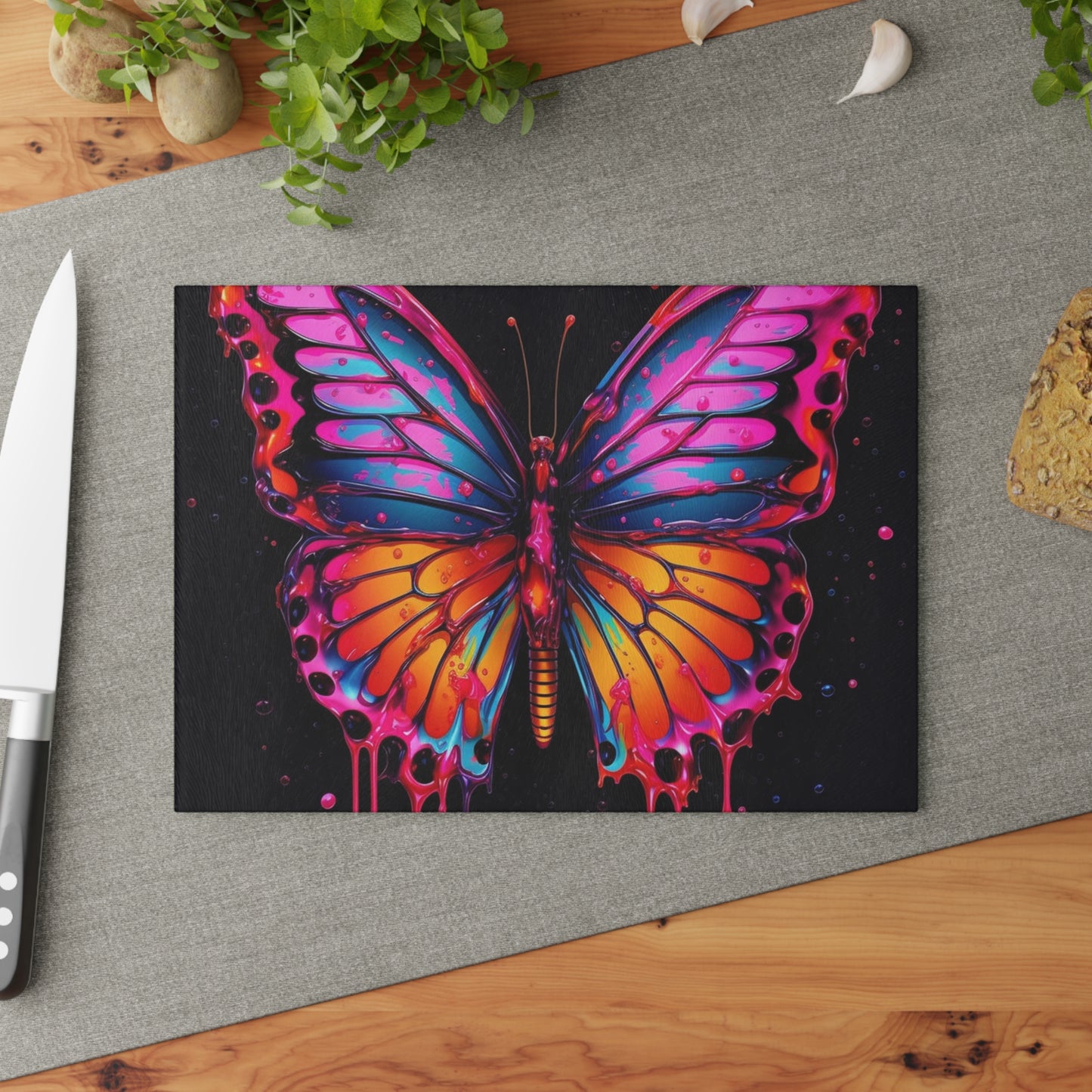 Glass Cutting Board Pink Butterfly Flair 1