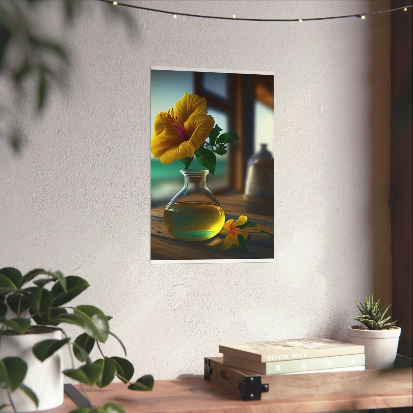 Premium Matte Vertical Posters Yellow Hibiscus Wood 1