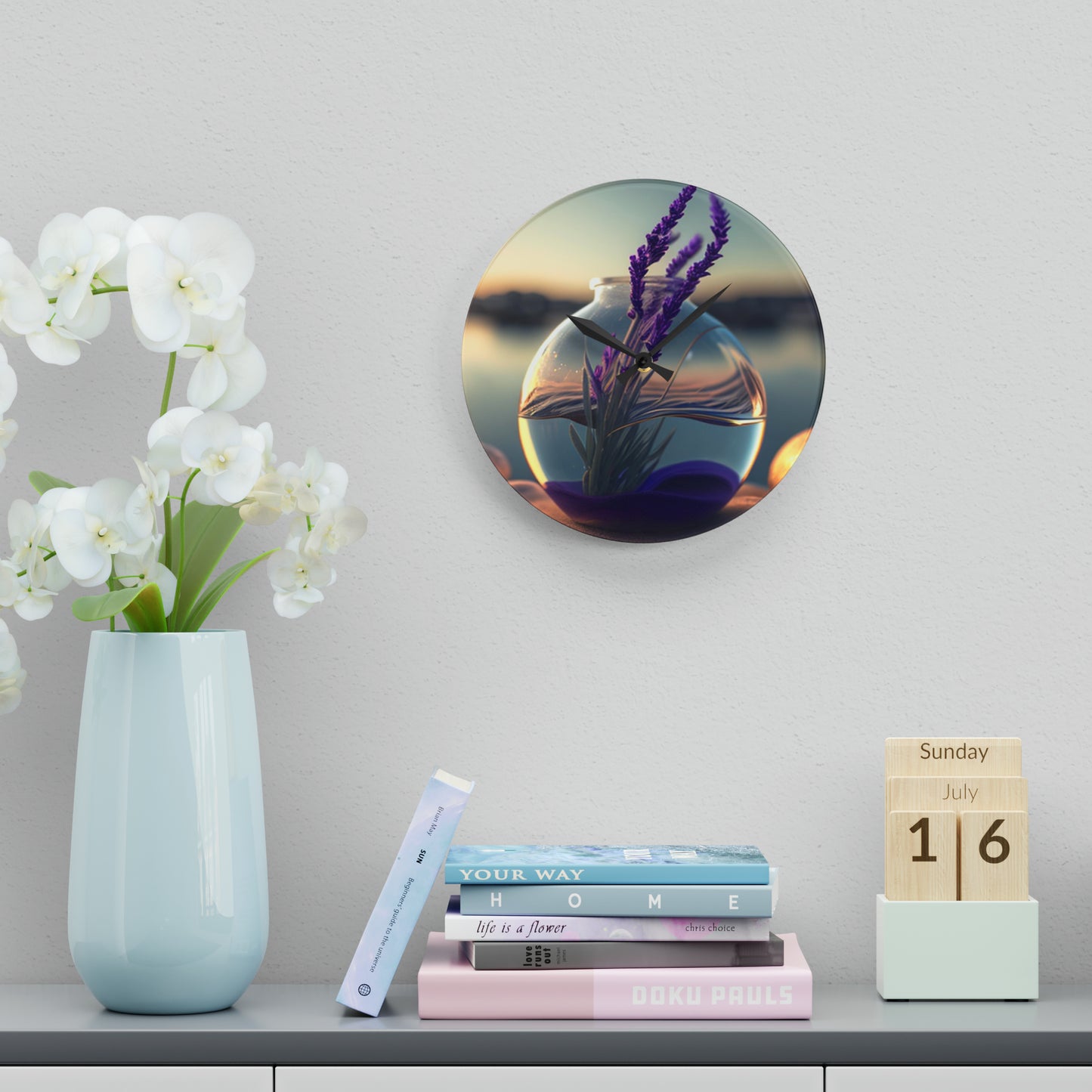Acrylic Wall Clock Lavender in a vase 3