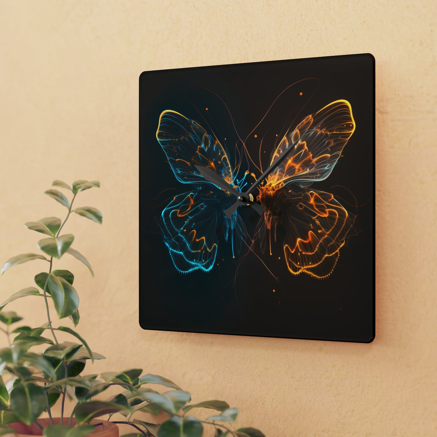 Acrylic Wall Clock Neon Glo Butterfly 1