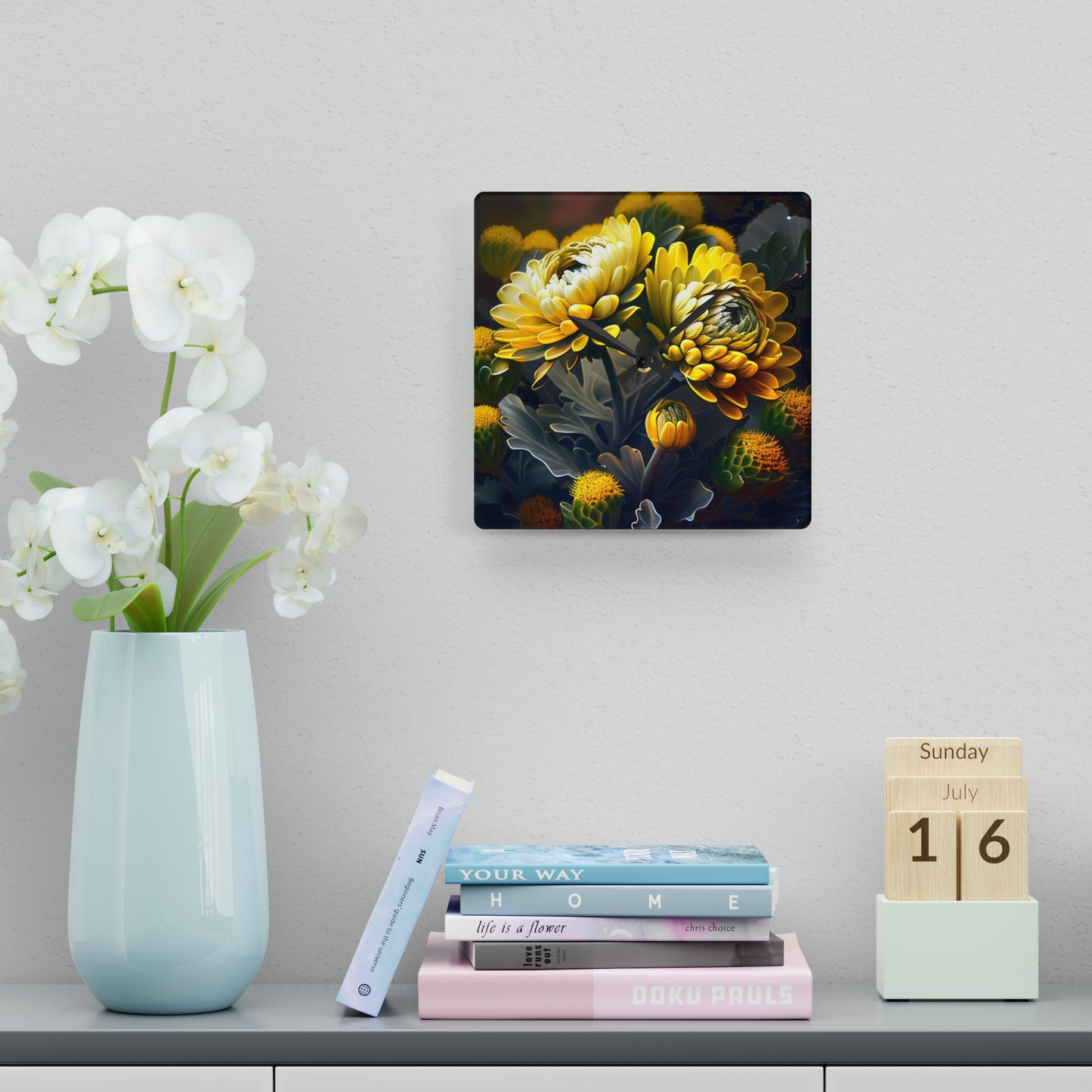 Acrylic Wall Clock Yellow Hermosas Flores Amarillas 2