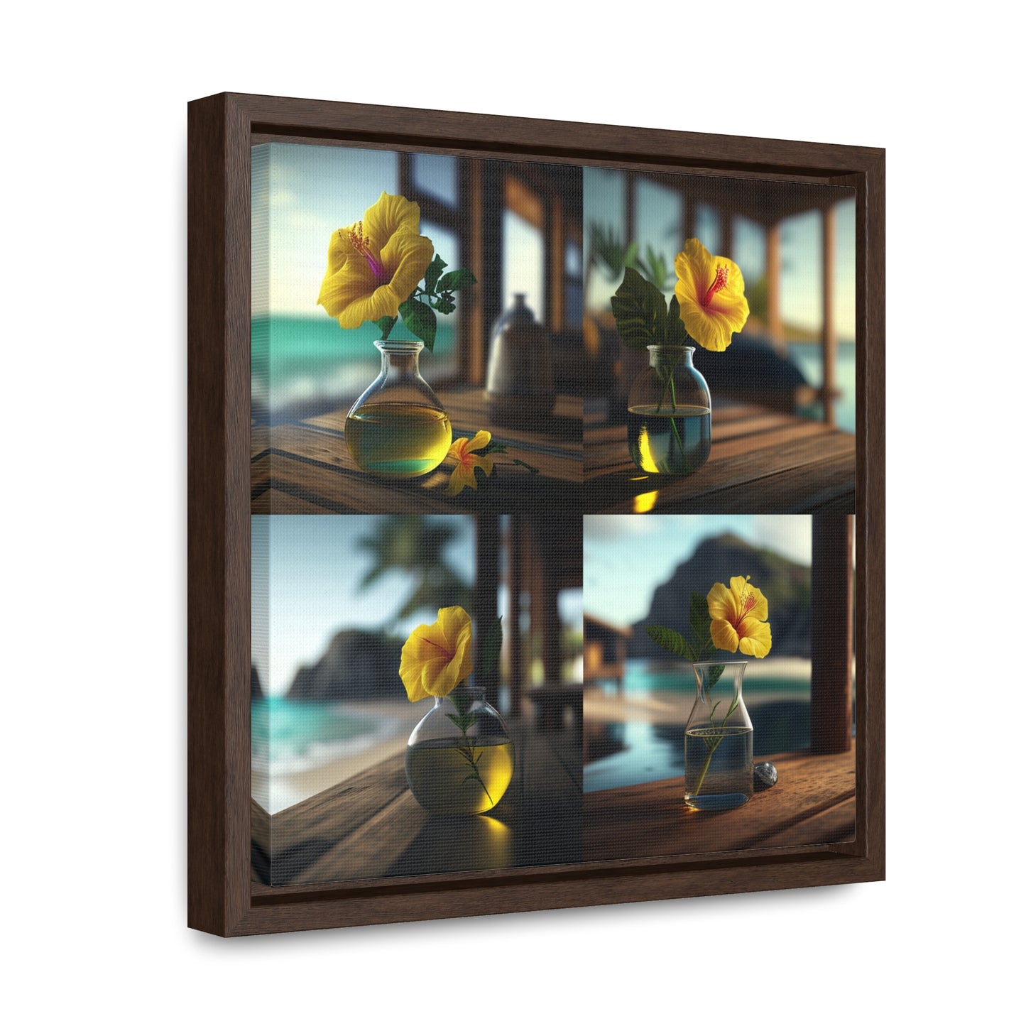 Gallery Canvas Wraps, Square Frame Yellow Hibiscus Wood 5