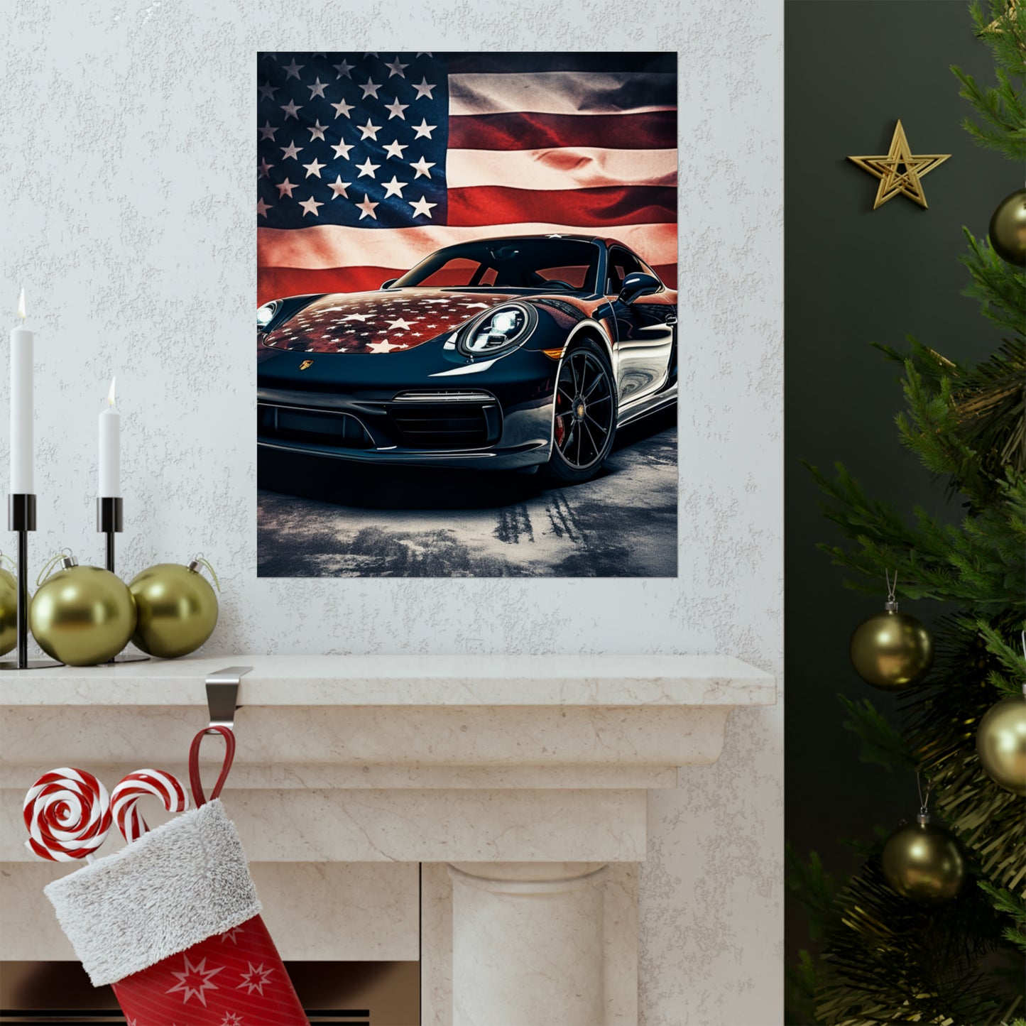 Premium Matte Vertical Posters Abstract American Flag Background Porsche 2