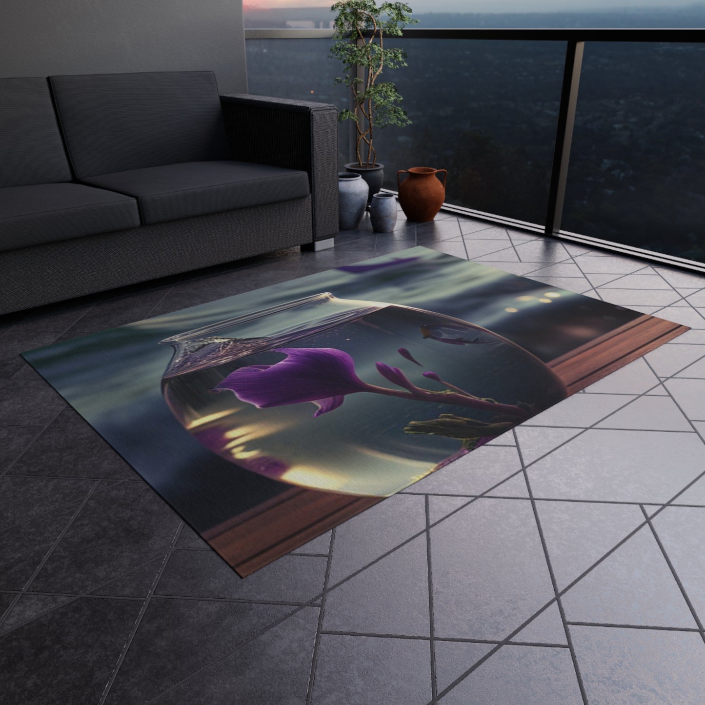 Outdoor Rug  Purple Sweet pea in a vase 1