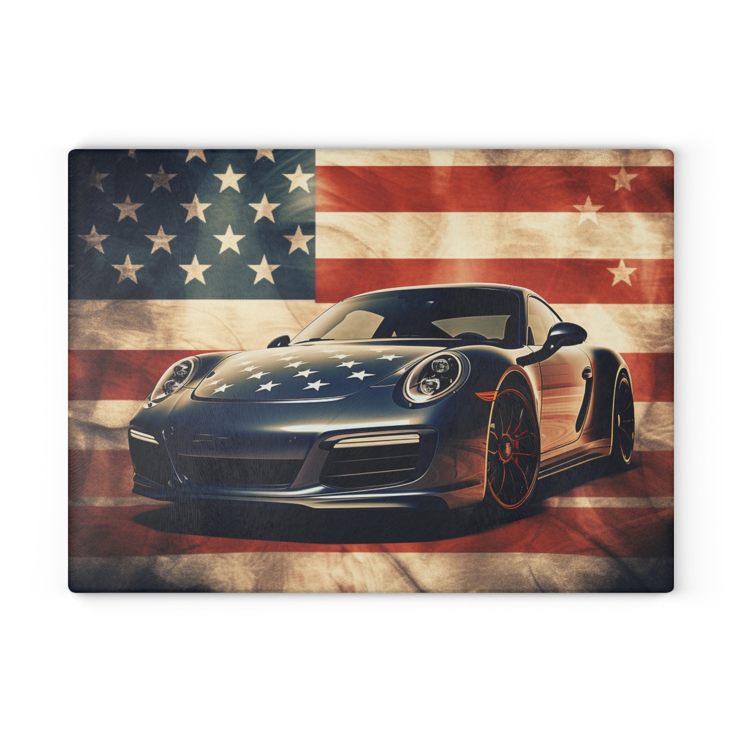 Glass Cutting Board Abstract American Flag Background Porsche 3