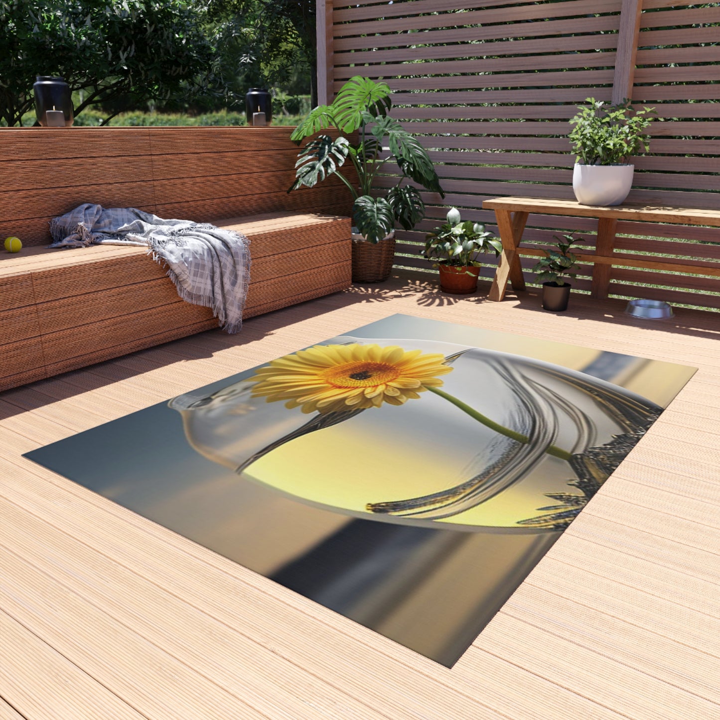 Outdoor Rug  yello Gerbera glass 1