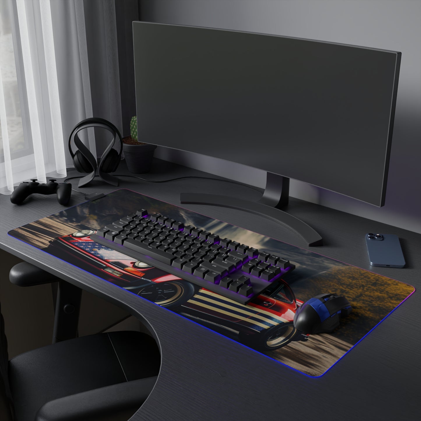 LED Gaming Mouse Pad American Flag Porsche Abstract 1
