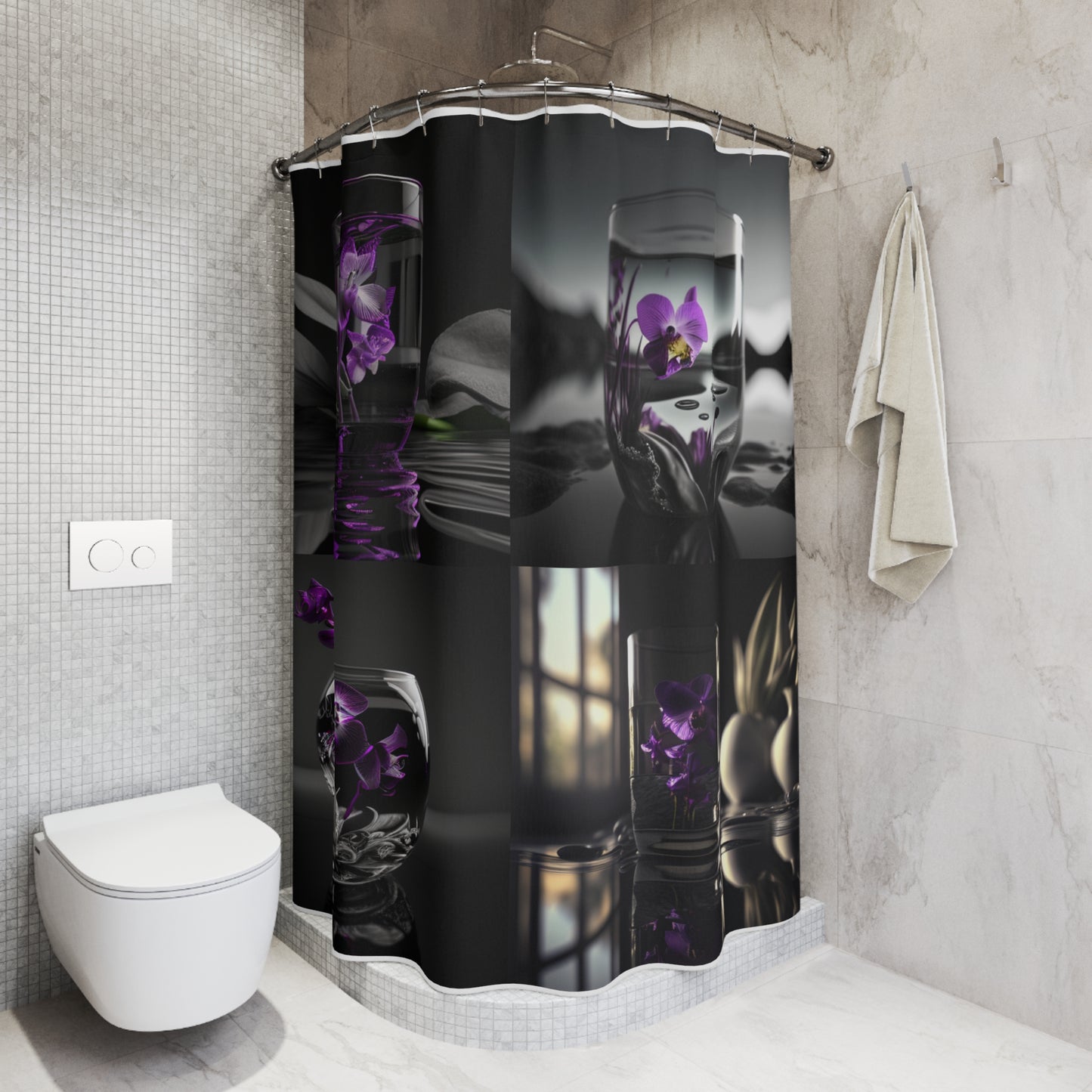 Polyester Shower Curtain Purple Orchid Glass vase 5