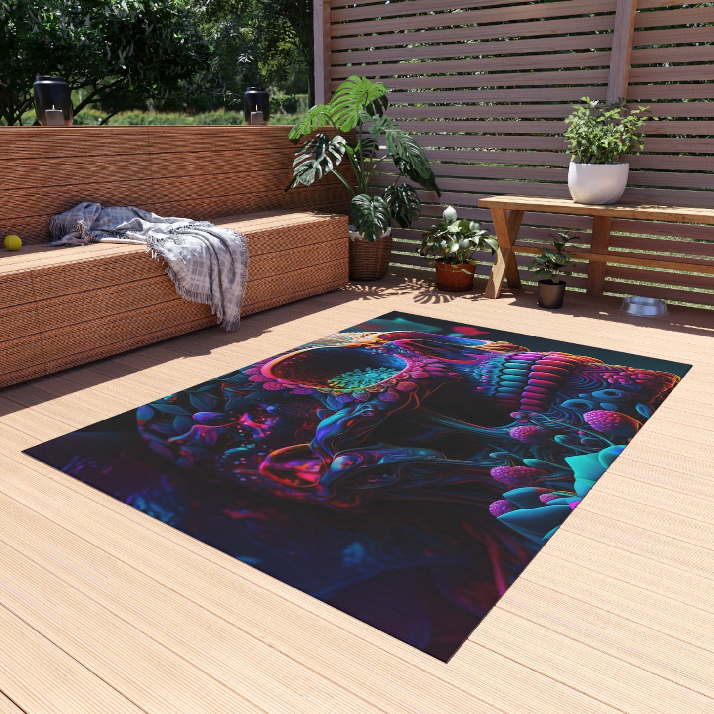 Outdoor Rug  Florescent Skull Death 3