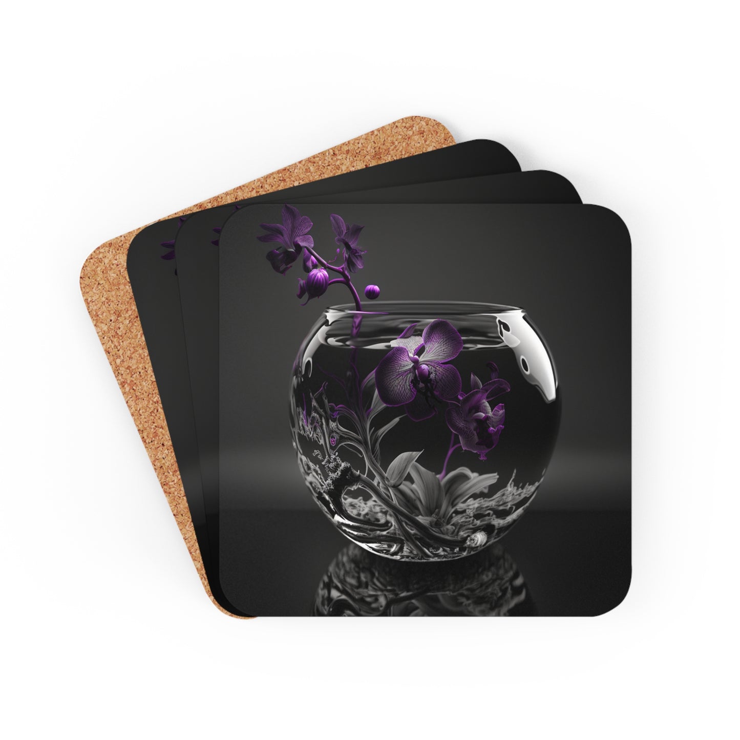 Corkwood Coaster Set Purple Orchid Glass vase 3