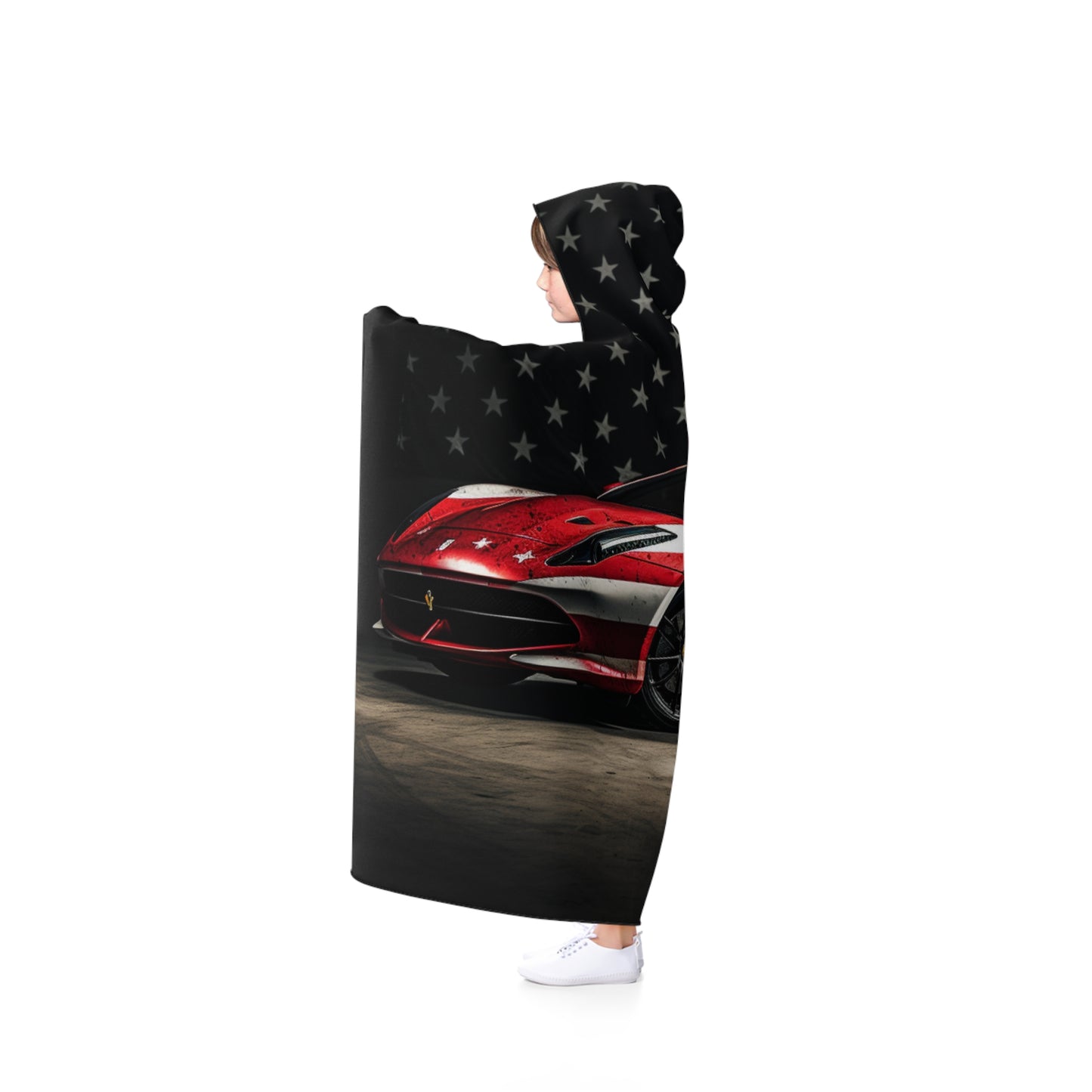 Hooded Blanket American Flag Background Ferrari 1