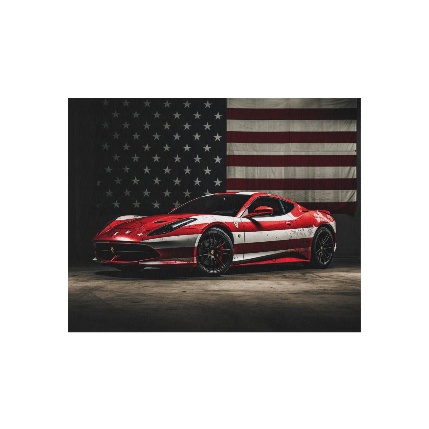 Outdoor Rug  American Flag Background Ferrari 1