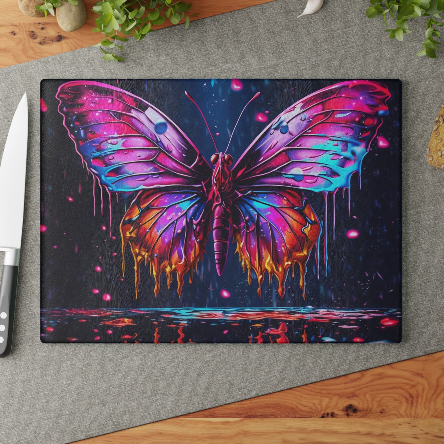 Glass Cutting Board Pink Butterfly Flair 2