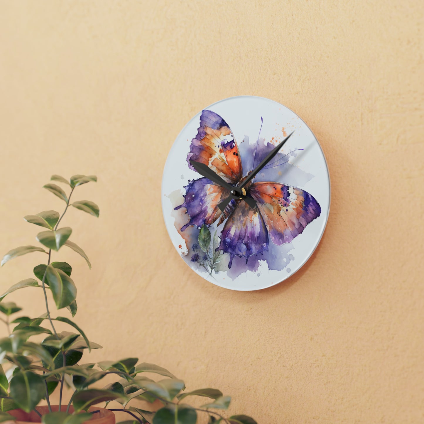 Acrylic Wall Clock MerlinRose Watercolor Butterfly 1