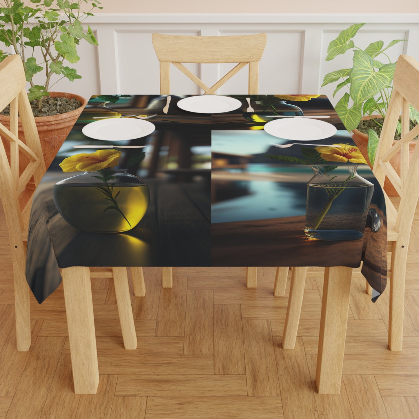 Tablecloth Yellow Hibiscus Wood 5