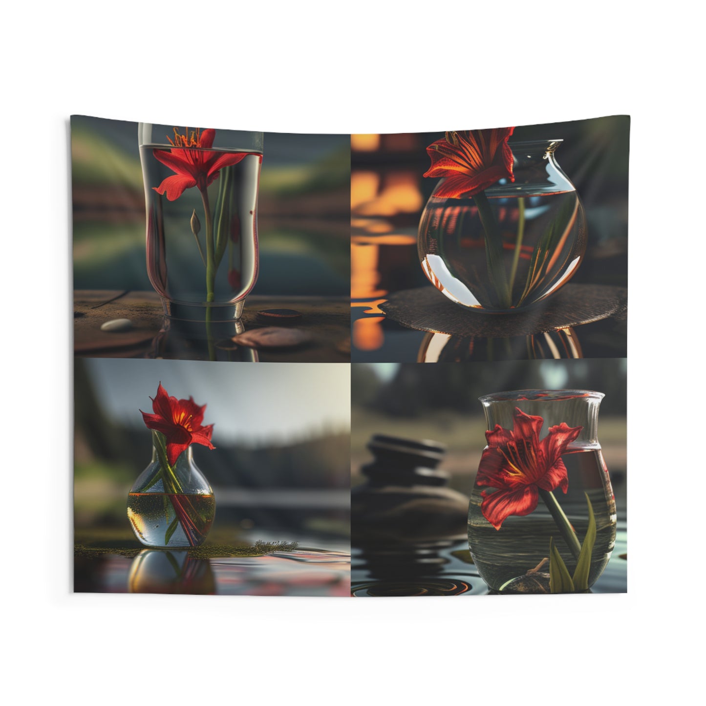 Indoor Wall Tapestries Red Lily in a Glass vase 5