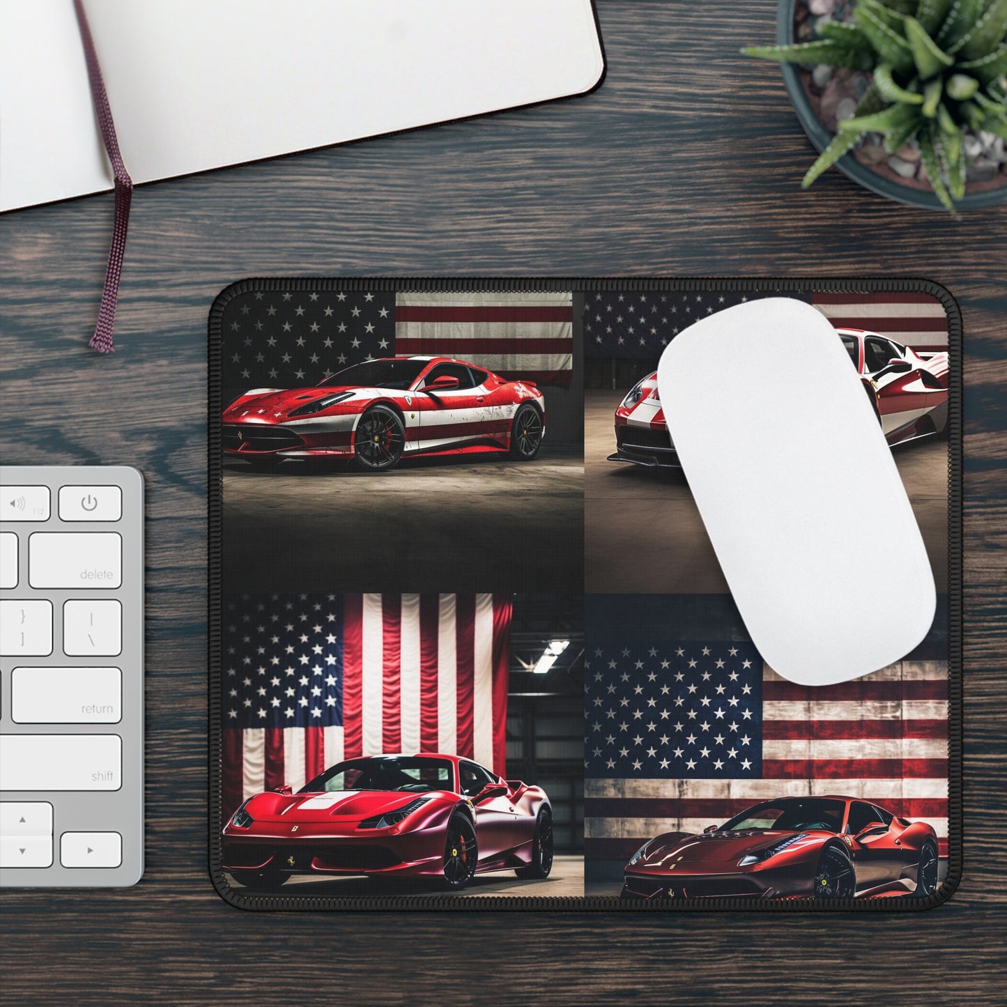 Gaming Mouse Pad  American Flag Background Ferrari 5