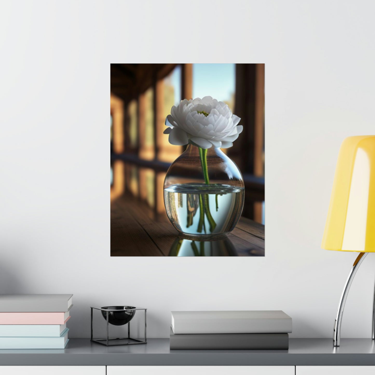 Premium Matte Vertical Posters White Peony glass vase 3