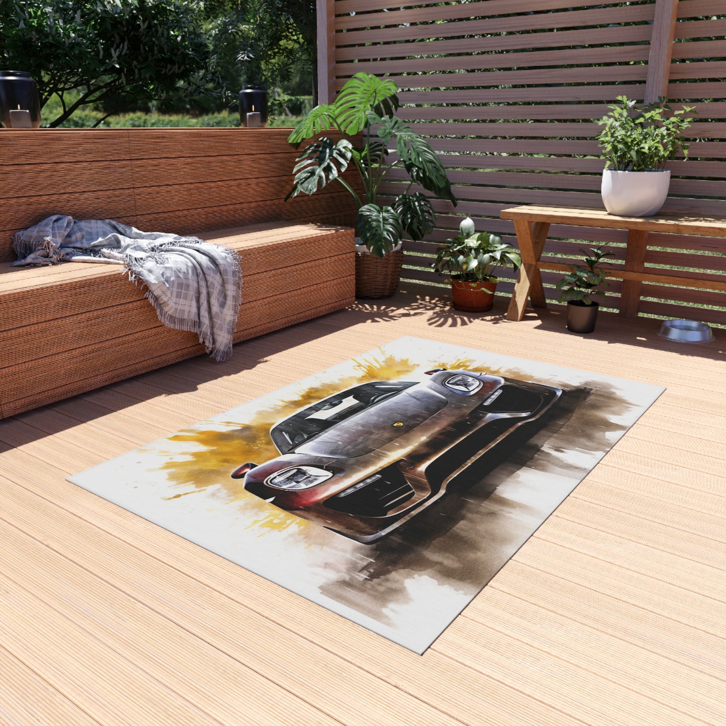Outdoor Rug  918 Spyder white background driving fast with water splashing 1