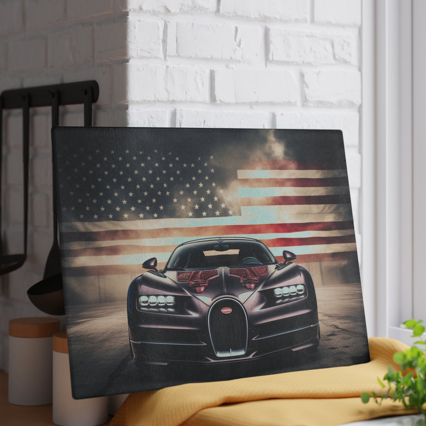 Glass Cutting Board American Flag Background Bugatti 2