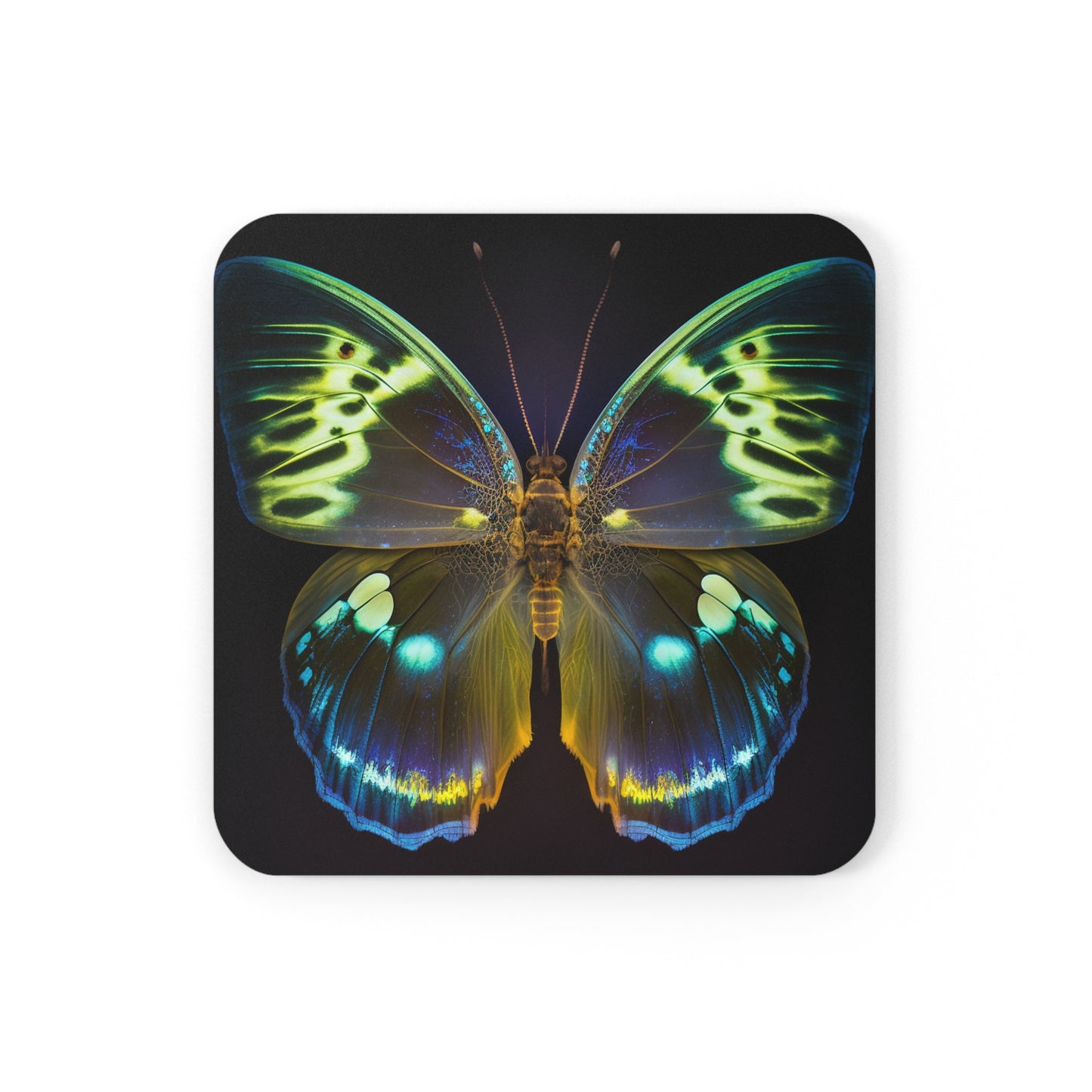 Corkwood Coaster Set Neon Hue Butterfly 1