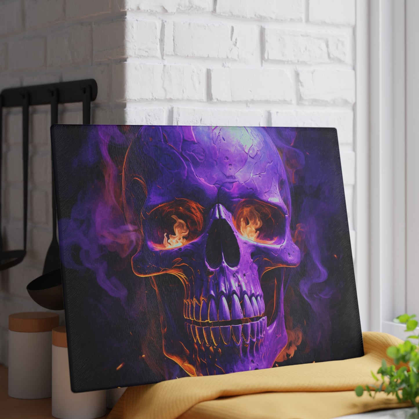 Glass Cutting Board Skull Flames 1