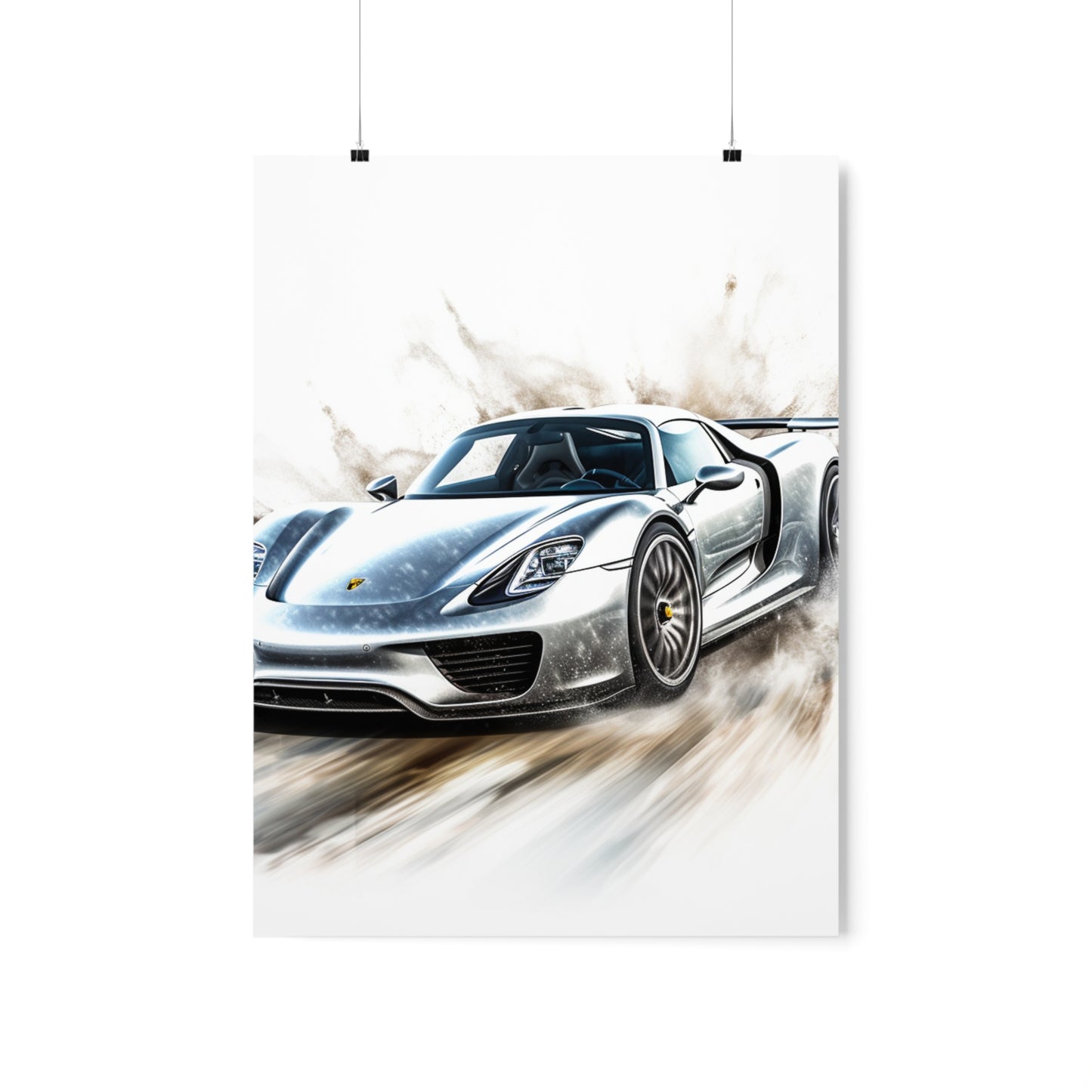 Premium Matte Vertical Posters 918 Spyder white background driving fast with water splashing 2