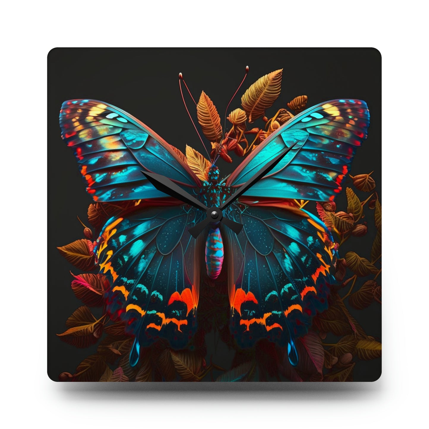 Acrylic Wall Clock Hue Neon Butterfly 1