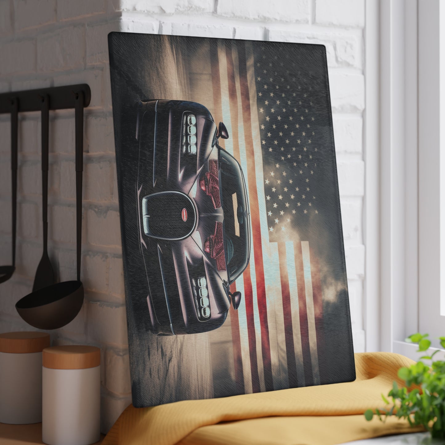 Glass Cutting Board American Flag Background Bugatti 2