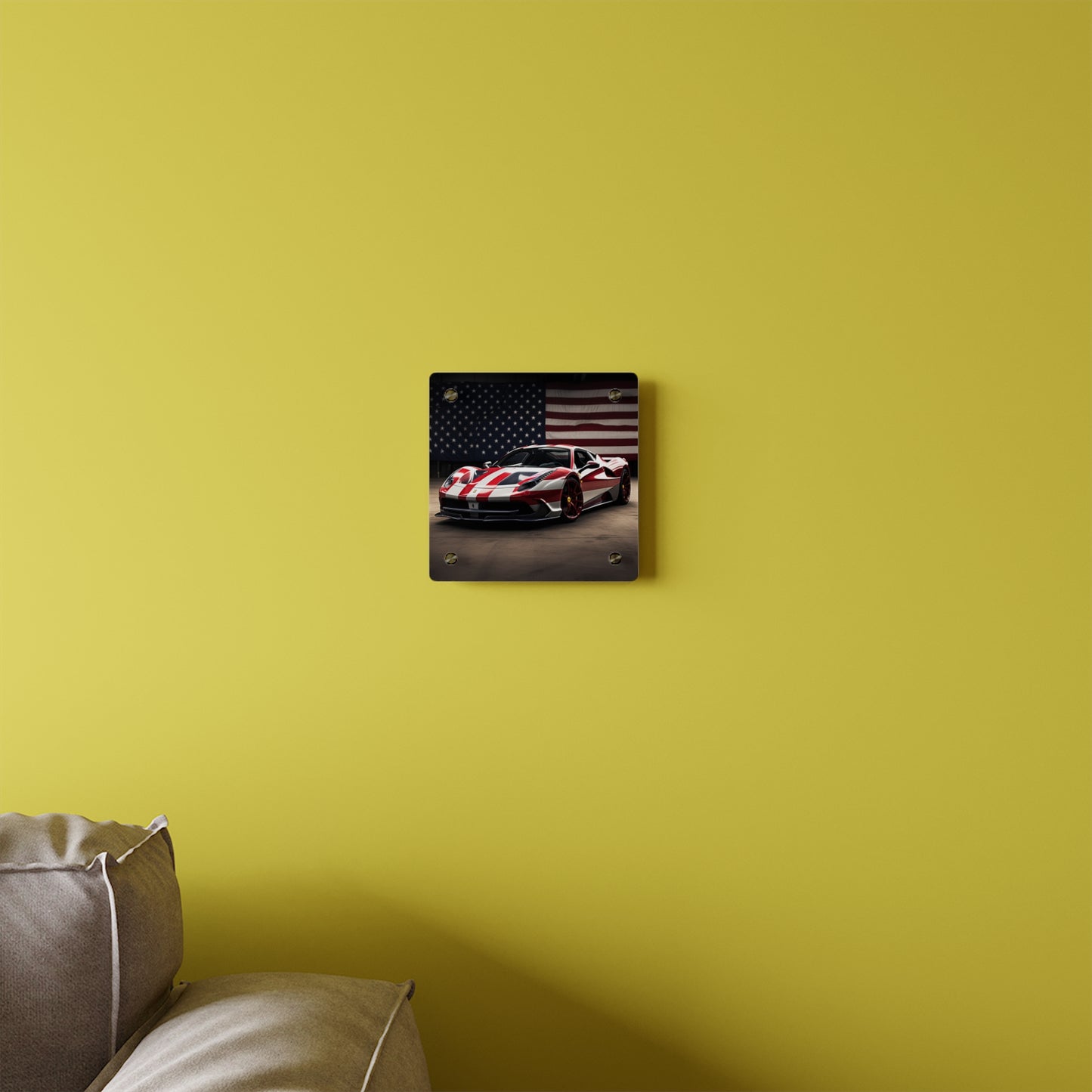 Acrylic Wall Art Panels American Flag Background Ferrari 2