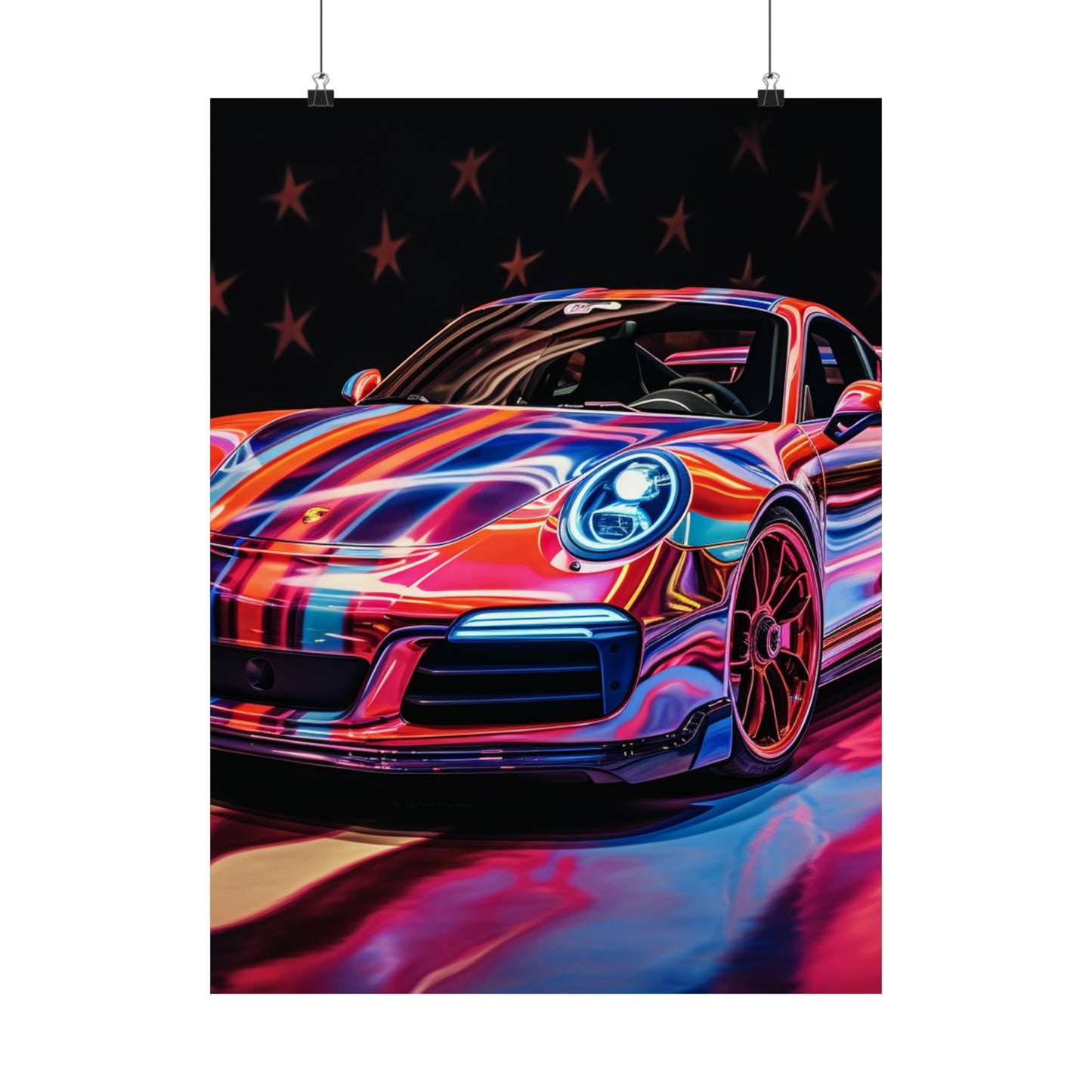 Premium Matte Vertical Posters Macro American Flag Porsche 4