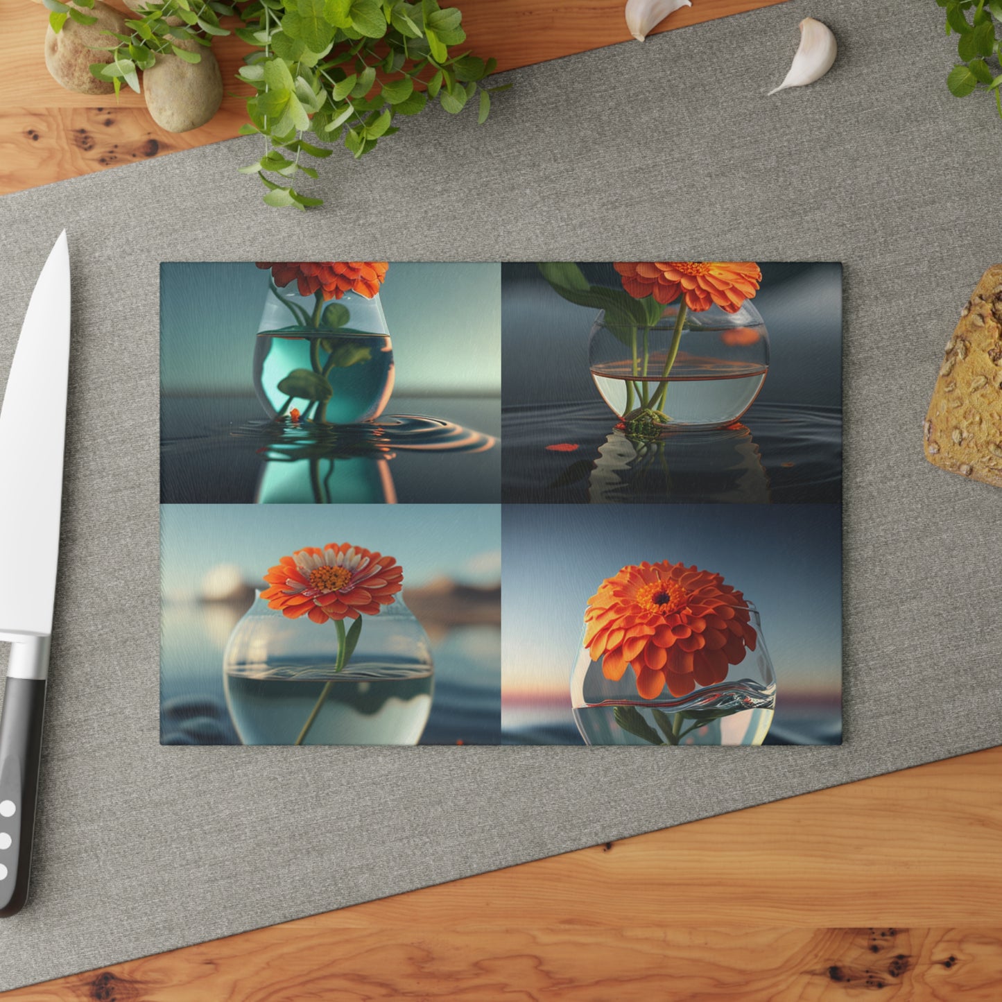 Glass Cutting Board Orange Zinnia 5