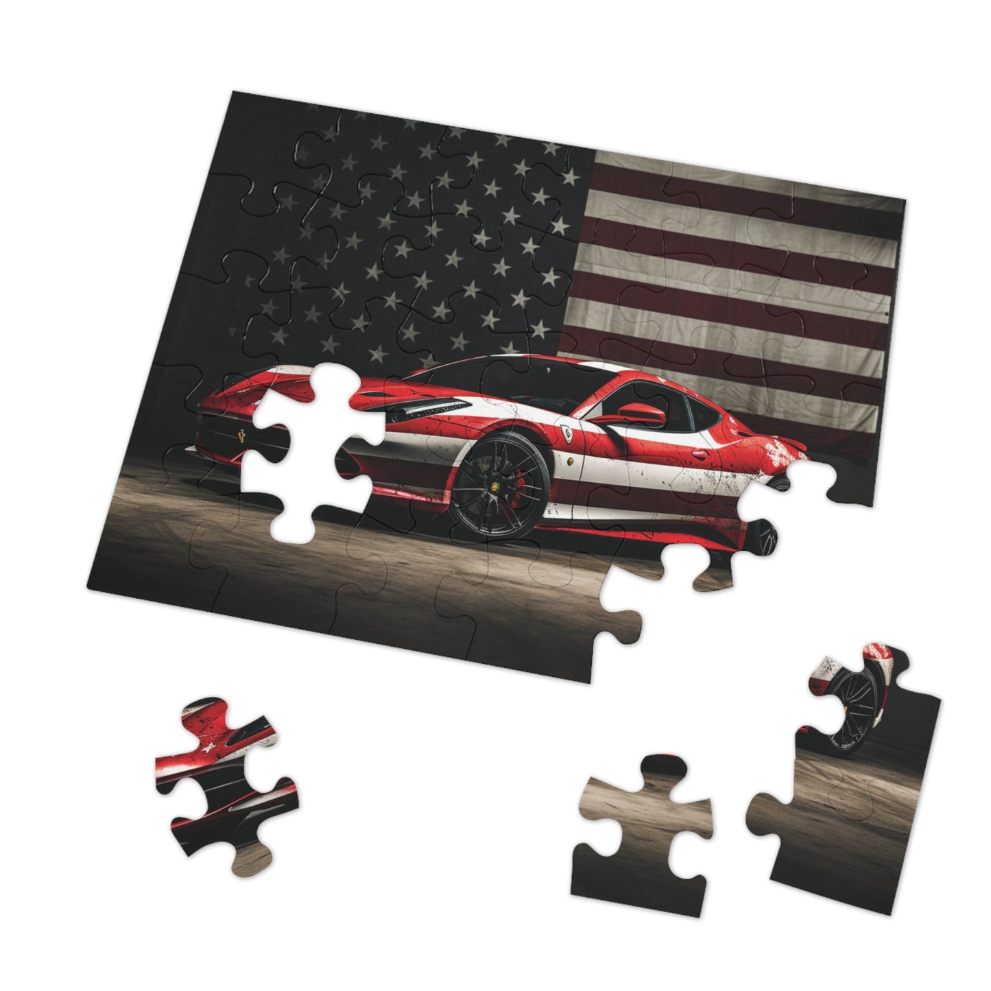 Jigsaw Puzzle (30, 110, 252, 500,1000-Piece) American Flag Background Ferrari 1