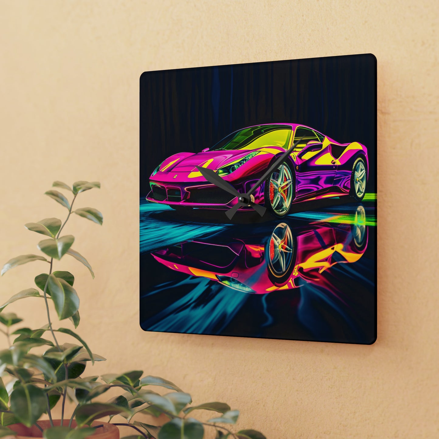 Acrylic Wall Clock Pink Ferrari Macro 3