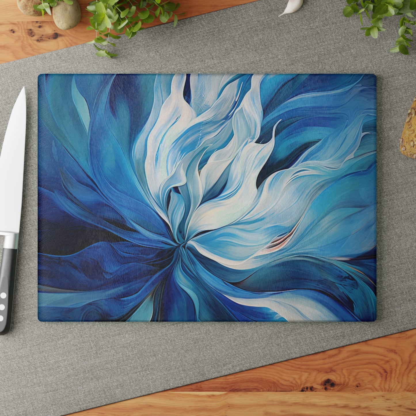 Glass Cutting Board Blue Tluip Abstract 1