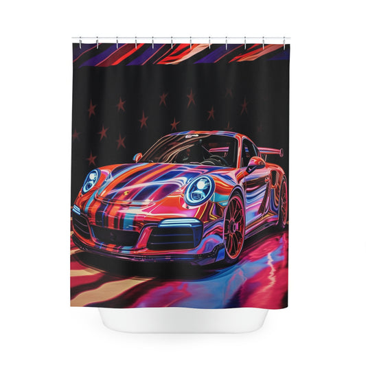 Polyester Shower Curtain American Flag Colored Porsche 4