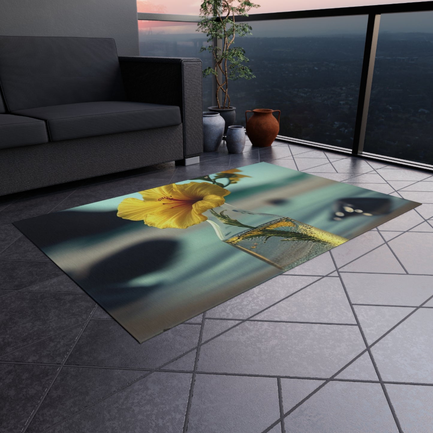 Outdoor Rug  Yellow Hibiscus glass 3