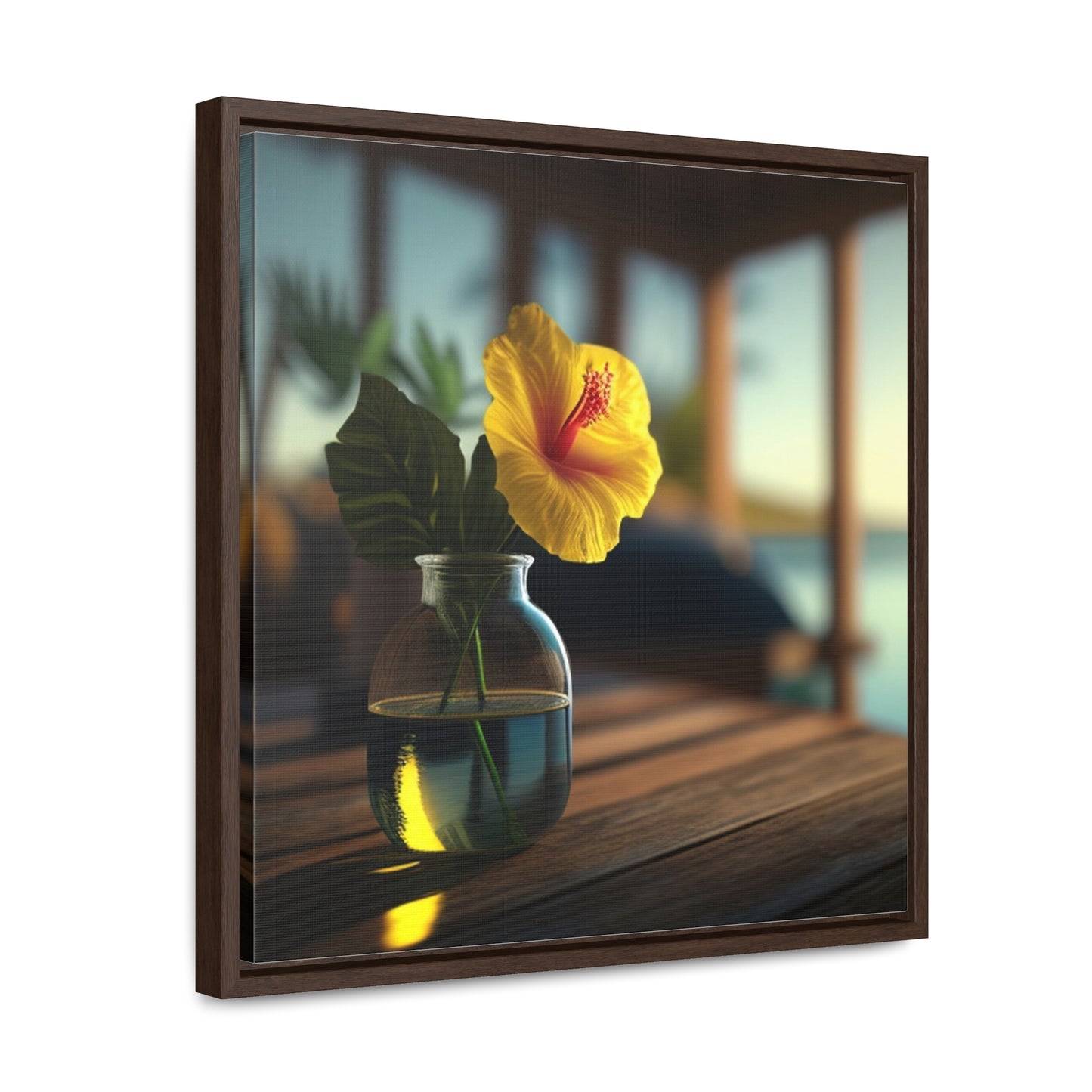 Gallery Canvas Wraps, Square Frame Yellow Hibiscus Wood 2