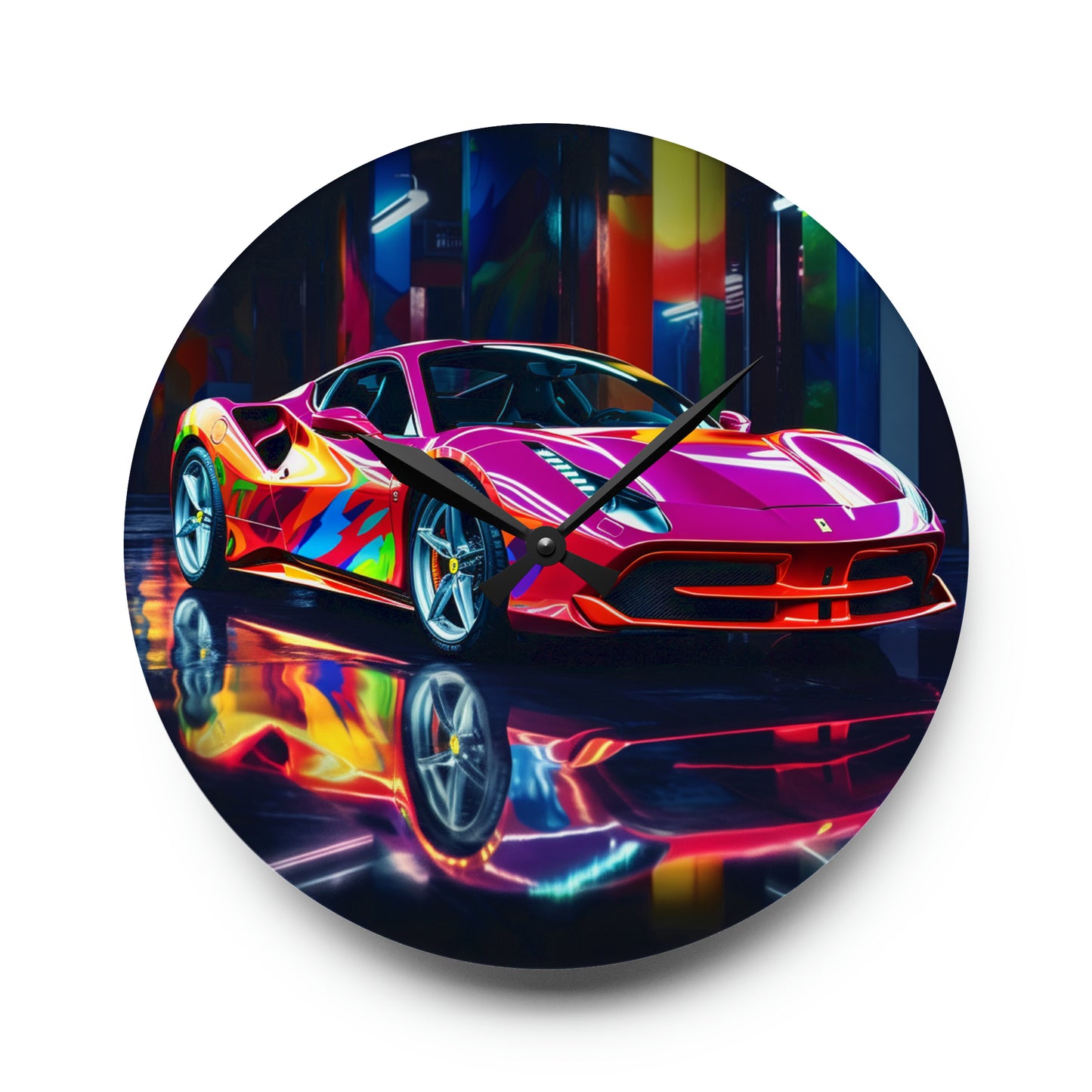 Acrylic Wall Clock Pink Macro Ferrari 1