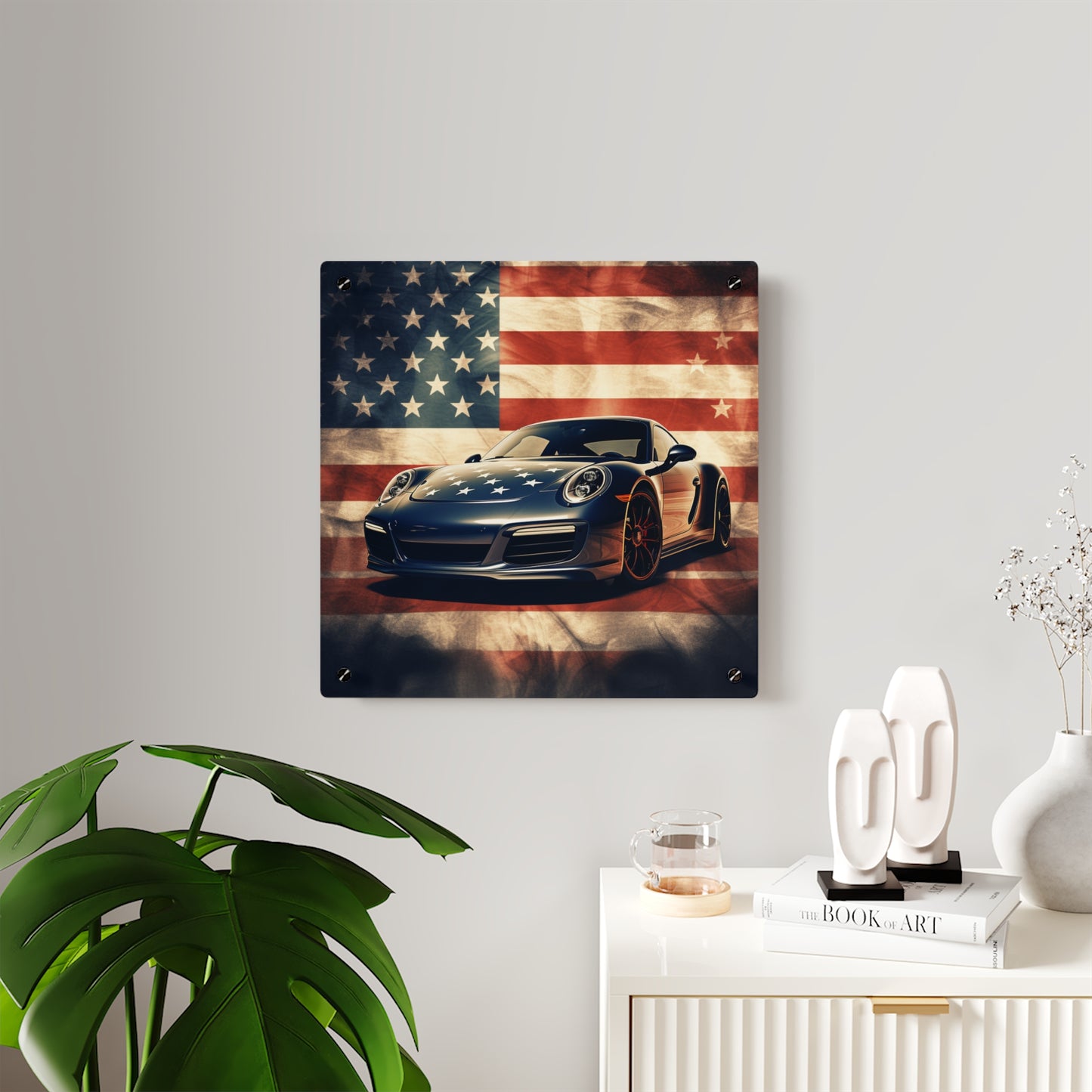 Acrylic Wall Art Panels Abstract American Flag Background Porsche 3